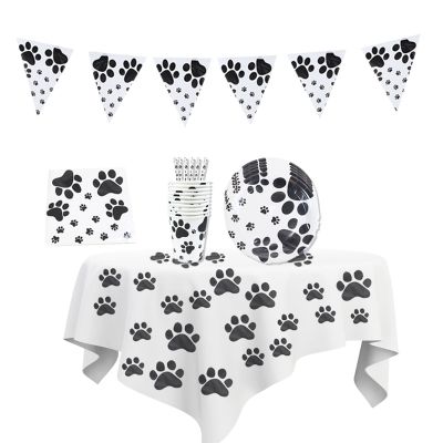 [HOT QIKXGSGHWHG 537] Pet Dog Paw Design Disposable Tableware Plate Napkin Banner Kids Boys Birthday Party Balloons Baby Shower Decoration Supplies
