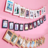 10ชิ้นกระดาษกรอบที่มีคลิป DIY ผู้ถือรูปภาพกระดาษคราฟท์กรอบรูปไม้เชือกแขวนผนังภาพถ่ายอัลบั้มตกแต่งผนัง