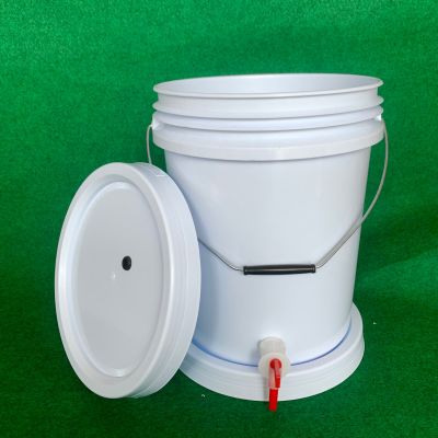 Bucket 20 L Food Grade With Faucet ถัง Food grade ถังหมักใส่ก๊อก20ลิตร สีขาวเกรดA พร้อมเจาะรูยางใส่ Airlock ฝาล็อค2ชั้น อากาศไม่เข้าน้ำไม่หก100% กว้างยาว 30 สูง37.7 CM