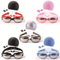 Swim Goggles With Cap Nose Clip Ear Plug Anti-Fog Soft Comfortable Safe Durable Portable HD Mirrored Swimming Set#290272