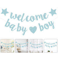 ยินดีต้อนรับ Baby Banner Baby Shower Hanging Flag Glitter Glition เปิดเผยการตกแต่งปาร์ตี้