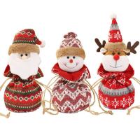 Christmas Treat Bags Drawstring Knitted Gift Bag With 3D Cute Doll Treat Bags Tote Party Favor Bag Reusable with Santa Claus Snowman Elk attractively