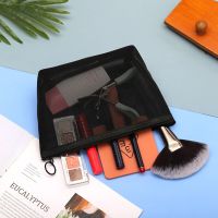 Transparent Mesh Storage Pouch Black Casual Zipper Makeup Case Organizer Women Travel Makeup Brush Cosmetic Bag