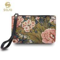 ❈✼◕ SAJA Wristlets Wrist Bag Coin Purses Womens Wallet Tapestry Bags Pouch Peony Floral Lipstick Credit Cards Cash Holder For Girl