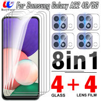 สำหรับ Samsung Galaxy A22 4G/5G 4 In 1 2Pcs ด้านหน้ากระจกนิรภัยปกป้องหน้าจอ + 2Pcs HD ป้องกันเลนส์กล้องสำหรับ Samsung Galaxy M32คลุมทั้งหมด Clear กระจกเทมเปอร์ &amp; Clear หลังฟิล์มเลนส์