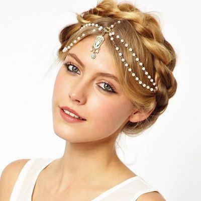 【CC】 Tassel Bead Hair Accessory Forehead Chain Headpiece Jewelry Rhinestone Headband