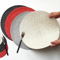 【CC】✙卍∈  Round Braided Placemats 7.1 inch Set of 6 Woven Floral Table Mats Washable Resistant Dining