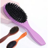 ♟✧ New Arrival Hair Brush Wood Handle Boar Bristle Beard Comb Styling Detangling Straighten Brown Lotus Boar Bristles Massage Comb