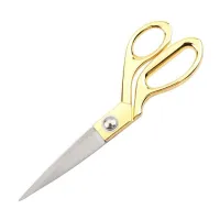 กรรไกรสแตนเลสตัดผ้า Scissors stainless steel  กรรไกร กรรไกรตัดผ้า กรรไกรสแตนเลส กรรไกรแบบโค้ง กรรไกรตัดผ้าคม กรรไกรแบบพกพา ด้ามทอง ขนาด 10.5"