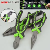 NEWACALOX 3Pcs Pliers Set 6"; Wire Jaw Diagonal Cut Pliers 6"; Long Nose Pliers 8"; Linesman Pliers for Home DIYRepair Tools