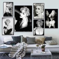 ✇☜ สีดำและสีขาวภาพวาดผ้าใบ Madonna โปสเตอร์และพิมพ์นักร้องนักแสดงหญิง Modern Wall Art รูปภาพสำหรับตกแต่งห้องนั่งเล่น