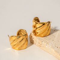 Stainless Steel PVD 18K Gold Plated Tarnish Waterproof Wide CC Hoop Earrings For Woman Jewelry Wholesale Trendy