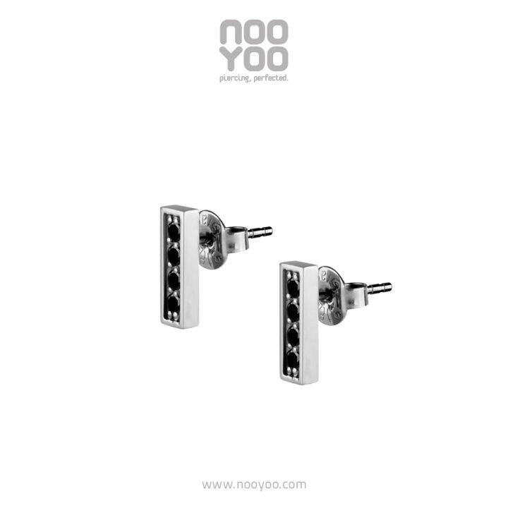 nooyoo-ต่างหูสำหรับผิวแพ้ง่าย-pave-bar-cz-ดำ-ขาว