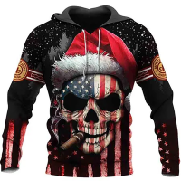 Autumn Mens Hooded Sweatshirts Christmas Skull Print Fashion Boutique Pattern Jackets Coat Street Trend Women Oversized Pullover