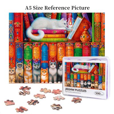 Cat Bookshelf Wooden Jigsaw Puzzle 500 Pieces Educational Toy Painting Art Decor Decompression toys 500pcs