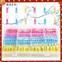 BUSH 260PCS AWG 22-16 16-14 12-10 ตัวเชื่อมต่อแหวนหดด้วยความร้อน 4ขนาด ทองแดงกระป๋องสีแดง ขั้วต่อวงแหวน เกรดทางทะเล #10,1/4 ",5/16",3/8" ขั้วต่อสายไฟ มอเตอร์ไซด์