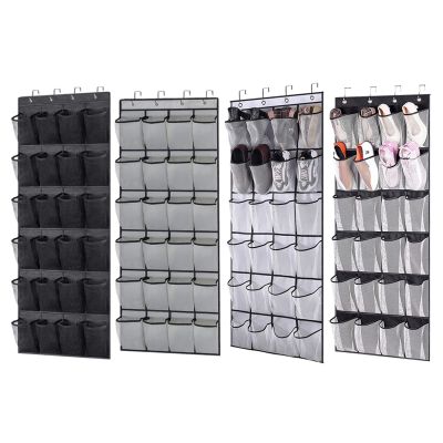 【YF】 24 Pockets Wall Storage Bag Clear View Pocket Hanging Shoe Organiser Rack Behind Doors with 4 Metal Hooks Shoes