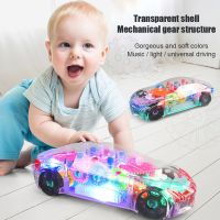 Kids Flashing Electric Racing Car Toys Transparent Light Colorful LED Music Mechanical Gear Vehicle Luminous Model Children Gift