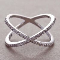 Fashion X Shape Cross Crystal Rings for Women Creative Design Filled Zirconia Infinite Finger Ring Silver Plated Jewelry Gift
