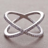 【YF】 Fashion X Shape Cross Crystal Rings for Women Creative Design Filled Zirconia Infinite Finger Ring Silver Plated Jewelry Gift