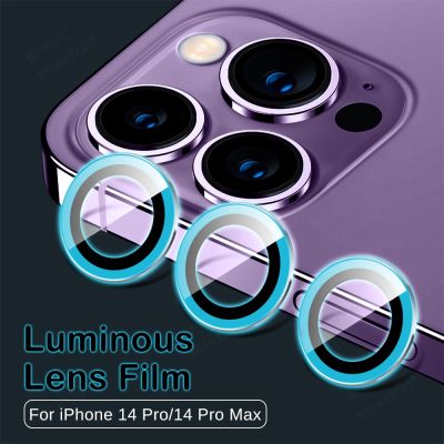 【cw】 Lens Film Glass For iPhone 14 13 Pro Plus Max Mini Magnetic Luminous Camera Protector Eagle Eye Fluorescent Alloy Ring iphone14 ！