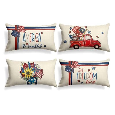 4Th of July Pillow Covers 12X20 Set of 4, Farmhouse Throw Pillows America Independence Day Decorations for Home