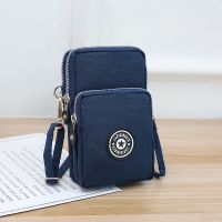 Dompet Koin Ponsel Ritsleting Tiga Lapis Wanita Tas Bahu Kecil Mode Tas Ponsel Wanita Nilon Dompet Messenger Wanita Mini