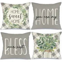 Farmhouse Spring Pillow Covers Set of 4 18X18 Eucalyptus Leaves Throw Pillows Spring Decorations for Couch