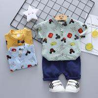 ☾☜ 【Baby boy clothes】ชุดสูทแขนสั้นสำหรับเด็ก 2021 ฤดูร้อนสไตล์ใหม่ 0-4 ปีเด็กชายน่ารักการ์ตูนน่ารักลายมิกกี้เสื้อยืดเสื้อสองชิ้นชุด