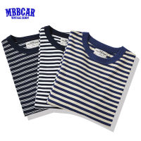 MBBCAR 280G ใหม่2023ฤดูใบไม้ร่วงเสื้อผู้ชายวิญญาณทะเลลายทางสีเขียวเข้มเสื้อและสะดวกสบายแบบสวมหัวแขนยาวเสื้อหนา Ami สีกากี