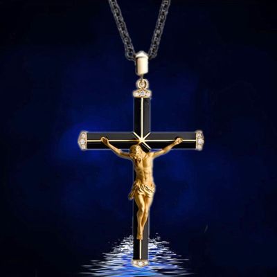 【CW】Fashion Two Color Jesus Cross Necklace Religious Belief Jesus Pendant Hip Hop Necklaces for Men Cross Jewelry Anniversary Gift