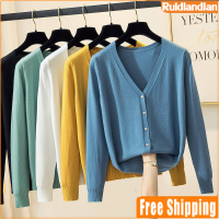 ✑ Ruidiandian Ice Silk Thin Knitted Sweaters Cardigan Jacket Women Korean Style Air-conditioned Bottoming Shirt Loose Sweaters for Women