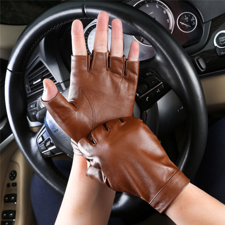 men-sheepskin-s-r-genuine-leather-fingerless-s-driving-cycling-motorcycle-unlined-half-finger-s