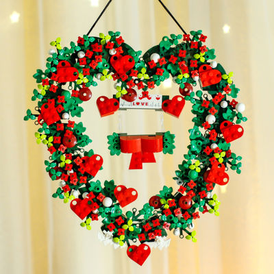 New MOC Flower Wreath Christmas Building Blocks Home Artificial Decoration Gift For Mom Mothers Day Valentines Day Kids Child