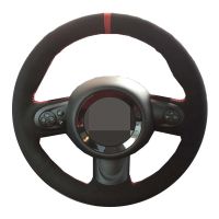 Car Steering Wheel Cover DIY Hand-stitched Black Genuine Leather Suede For Mini Cooper Accessories