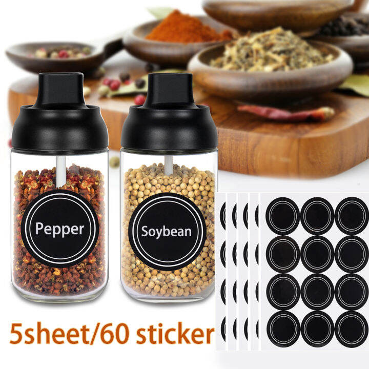 5Sheets 60Pcs Kitchen Spice Jar Labels Waterproof Round Shape