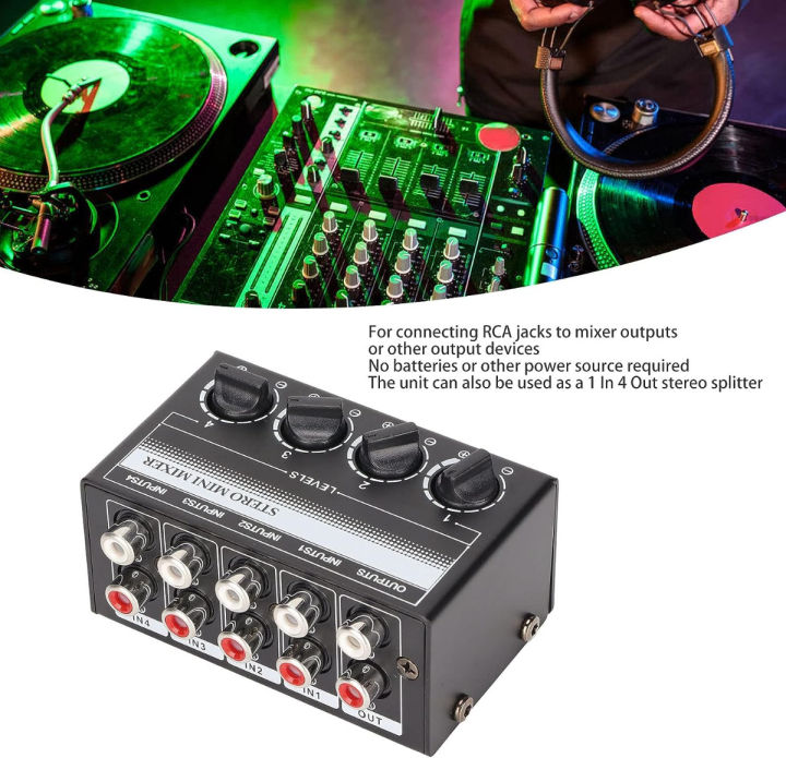 estink-4-channel-mixer-metal-cx400-4-channel-passive-mixer-portable-professional-stereo-mini-audio-mixer-for-recording-studio-console-stage-small-club-mixing-instruments-black