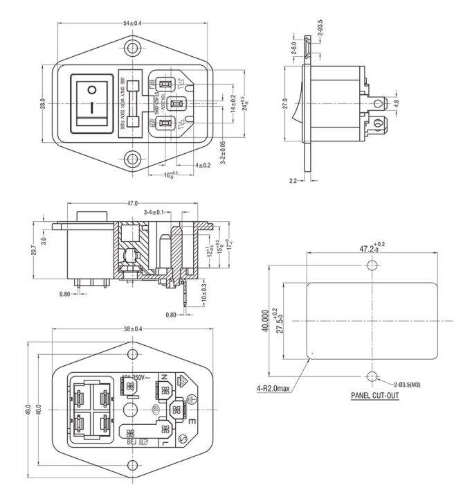 สวิทช์โยกพลังงาน-iec-3ขาขา-c14ช่องเสียบสวิตช์เต้าเสียบไฟช่องเสียบ10a-250v-ac-สวิทช์ไฟเครื่องพิมพ์3d