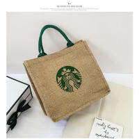 กระเป๋าสตาร์บัคส์ขาตั้งกล้อง Starbuck กระเป๋าถือกล่องใส่กระเป๋าอาหารกลางวันสำหรับนักเรียนกระเป๋าผ้าใบพิมพ์ลายกระเป๋าหนังสือผ้าลินินกระเป๋าช้อปปิ้ง