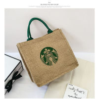 Starbuck กระเป๋าผ้าใบพิมพ์ลายนักเรียนกล่องอาหารกลางวันกระเป๋ากล่องอาหารกลางวันกระเป๋าโรงเรียนแบบพกพากระเป๋าหนังสือกระเป๋าช้อปปิ้งผ้าลินิน