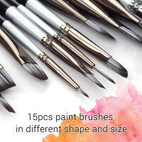 15Pcs ชุดพู่กันศิลปินชุดแปรงกับ Scraper ฟองน้ำ Ball กระเป๋าถือวาดภาพแบบมืออาชีพ Paintbrush ไนลอนไม้ Handle ศิลปินนักเรียนผู้ใหญ่เริ่มต้นอุปกรณ์ศิลปะสีกว็อชอะคริลิก