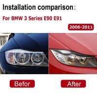 For BMW Old 3 Series E90 E91 2006-2011 True Carbon Fiber Sticker Headlights Eyebrow Eyelids Cover Trim Car Styling Accessories