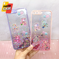 เคส i7+ เคสมือถือ TPU ขอบสีกันกล้อง กากเพชรกริตเตอร์ไล่สี ติดอะไหล่หมีใสน่ารัก