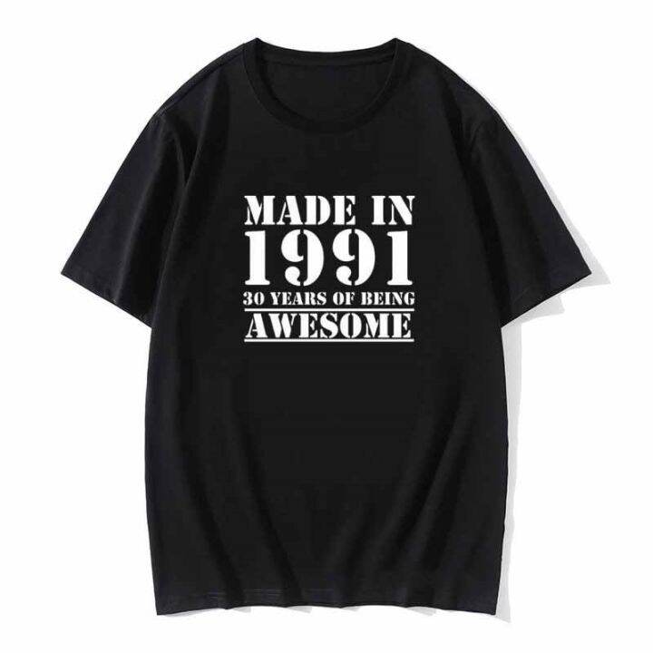 funny-30th-birthday-เสื้อยืด-made-in-1991-tees-ลำลอง30ปี-being-awesome-t-เสื้อผู้ชาย-geek-เสื้อ-t-เสื้อผู้ชาย-slim-fit