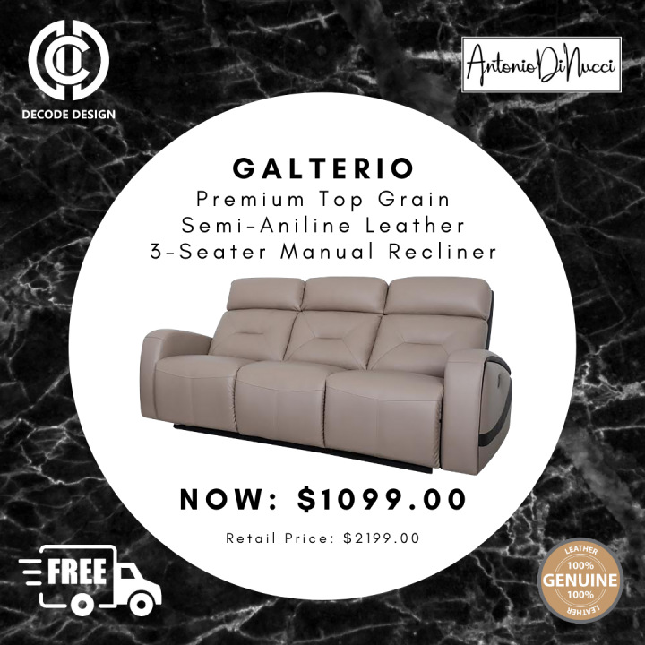 [MadeToOrder] Galterio Premium Top Grain Leather Manual Recliner Sofa
