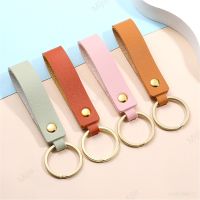 Blank PU Leather Keychain For Men Women Simple Pink Car Key Chains Metal Key Rings Business Party Wedding Gift