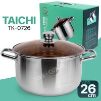 หม้อสแตนเลส 2หู พร้อมฝาแก้ว ขนาด 26 ซม TK-0726 รุ่น 26cm-0726-Stainless-steel-boiling-pot-05B-TC