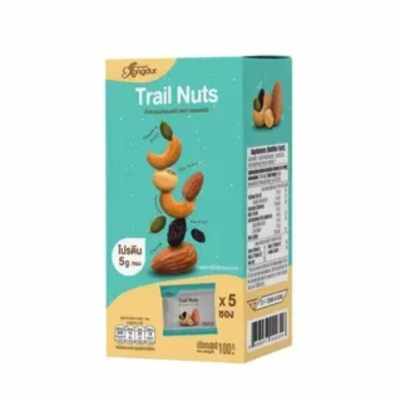 ธัญพืช ถั่วรวมผสมผลไม้ Trail Nuts ถั่ว 4 ชนิด อัลมอนต์ เมล็ดมะม่วงหิมพานต์ เมล็ดฟักทอง ถั่วเหลืองและลูกเกด 1กล่อง (5ซอง)