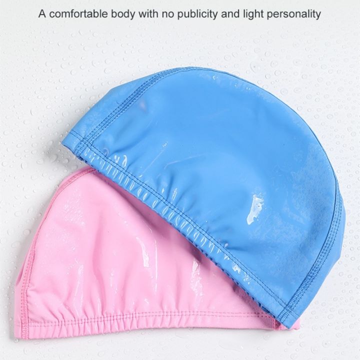หมวกสีทึบสระว่ายน้ำหมวกว่ายน้ำสำหรับผู้ใหญ่ทำจาก-pu-ยืดหยุ่นได้ป้องกันหูผมยาวฟรีไซส์หมวกอาบน้ำหมวกดำน้ำ