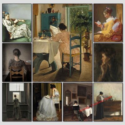 ✷✓ ผู้หญิงอ่านภาพวาดสีน้ำมันโบราณบนผ้าใบโปสเตอร์ Vintage Gallery Wall Art ภาพ Victorian Ladies Gallery Art Home Decor